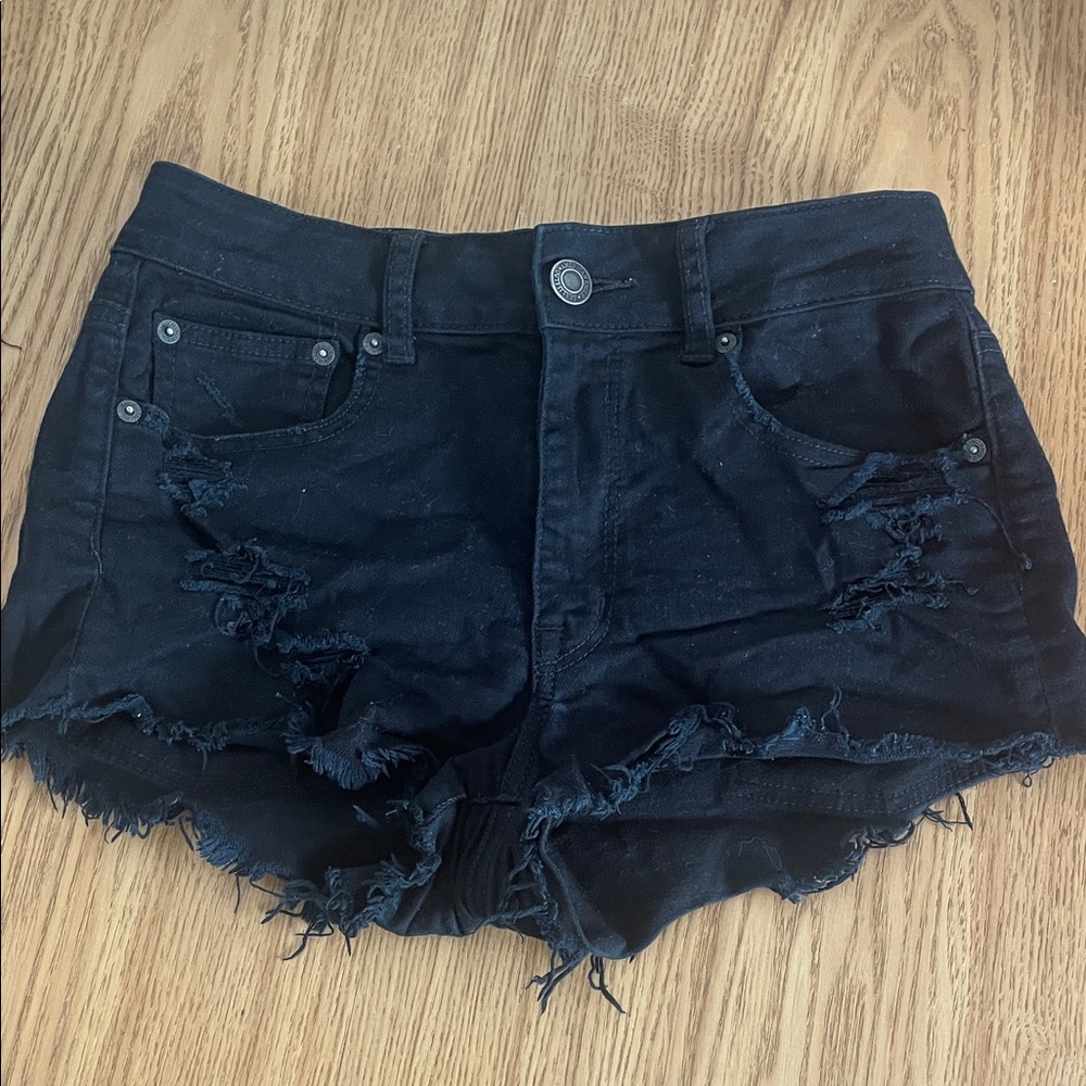 American Eagle Outfitters Black Ripped Jean Shorts